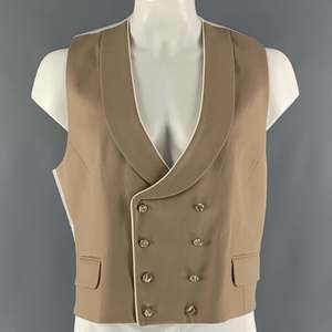 FAVOURBROOK Khaki White Solid Wool Double Breasted Vest